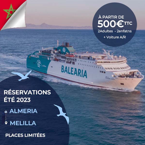 Réservez Votre ferry Almeria Melilla pour Les Vacances  Été 2023
