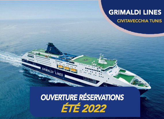 Ouverture des réservations ferry Grimaldi Lines Civitavecchia Tunis été 2022