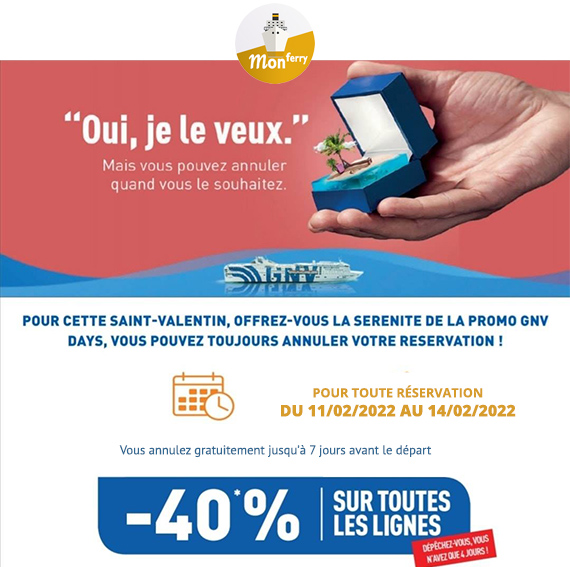 Promo GNV Days Saint Valentin ❤️  pour votre traversée en Ferry vers le Maroc